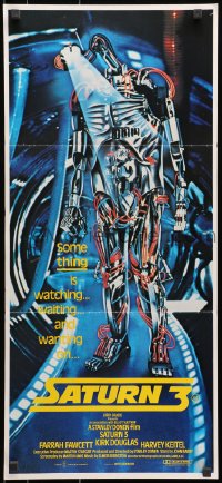 7j748 SATURN 3 Aust daybill 1980 Kirk Douglas, Farrah Fawcett, really cool robot artwork!