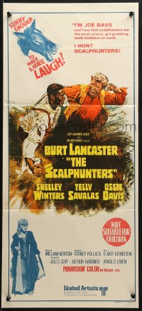 7j749 SCALPHUNTERS Aust daybill 1968 great art of Burt Lancaster & Ossie Davis fighting in mud!