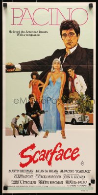 7j750 SCARFACE Aust daybill 1983 art of Al Pacino as Tony Montana, Michelle Pfeiffer!