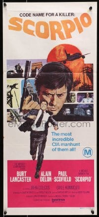 7j751 SCORPIO Aust daybill 1973 Burt Lancaster, Delon, the most incredible manhunt of all time!