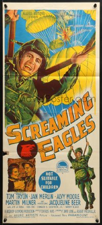 7j753 SCREAMING EAGLES Aust daybill 1956 blazing untold story of the 101st Airborne's Hell Raiders!