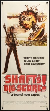 7j763 SHAFT'S BIG SCORE Aust daybill 1972 great art of mean Richard Roundtree with big gun by Solie