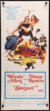 7j780 SLEEPER Aust daybill 1974 Woody Allen, Diane Keaton, wacky sci-fi comedy art by McGinnis!