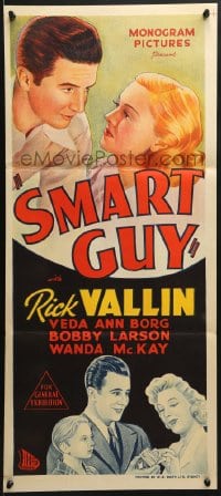 7j782 SMART GUY Aust daybill 1943 romantic close-up art of Rick Vallin & Veda Ann Borg!