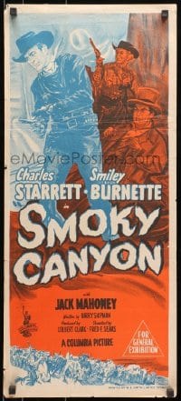 7j785 SMOKY CANYON Aust daybill 1951 art of Charles Starrett & Smiley Burnette herding cattle!