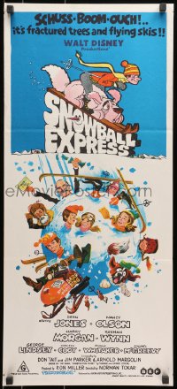 7j789 SNOWBALL EXPRESS Aust daybill 1972 Walt Disney, Dean Jones, wacky winter fun art!