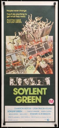 7j798 SOYLENT GREEN Aust daybill 1973 Charlton Heston trying to escape riot control by John Solie!