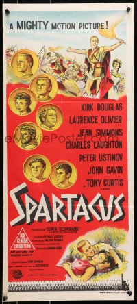 7j800 SPARTACUS Aust daybill 1961 classic Kubrick & Kirk Douglas epic, cool different coin art!