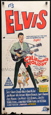7j802 SPINOUT Aust daybill 1966 Elvis playing a double-necked guitar, no brakes on the fun!