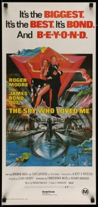 7j805 SPY WHO LOVED ME Aust daybill R1980s great art of Roger Moore as James Bond 007 by Bob Peak!