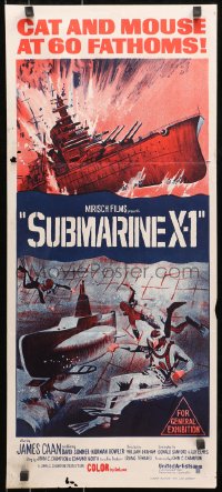 7j826 SUBMARINE X-1 Aust daybill 1970 cool World War II naval scuba divers & warfare art!