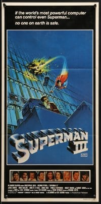 7j831 SUPERMAN III Aust daybill 1983 different art of Christopher Reeve flying, Richard Pryor!