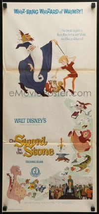7j836 SWORD IN THE STONE Aust daybill R1970s Disney's cartoon story of young King Arthur & Merlin!