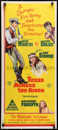 7j846 TEXAS ACROSS THE RIVER Aust daybill 1966 cowboy Dean Martin, Alain Delon & Indian Joey Bishop!
