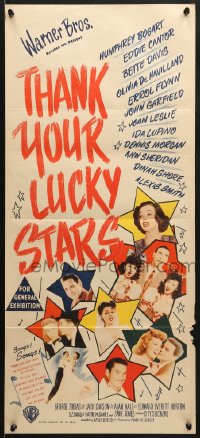 7j849 THANK YOUR LUCKY STARS Aust daybill 1943 Errol Flynn, Humphrey Bogart, Davis & more pictured!