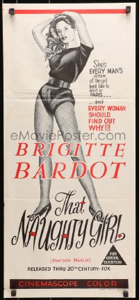 7j850 THAT NAUGHTY GIRL Aust daybill 1958 full-length sexy Brigitte Bardot as Mam'zelle Pigalle!