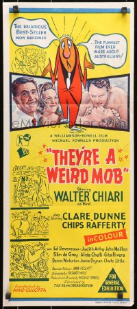 7j854 THEY'RE A WEIRD MOB Aust daybill 1966 Powell & Pressburger directed immigrant comedy!