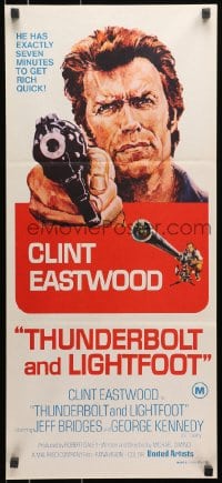 7j860 THUNDERBOLT & LIGHTFOOT Aust daybill 1974 art of Clint Eastwood with guns by Ken Barr!