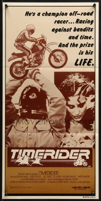 7j864 TIMERIDER Aust daybill 1982 wild off-road motorcycle racing in 1877, cool artwork!