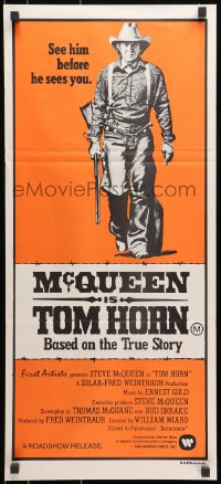 7j869 TOM HORN Aust daybill 1980 see cowboy Steve McQueen in the title role before he sees you!