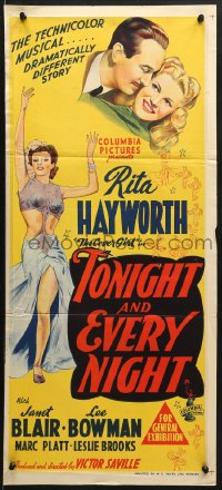 7j870 TONIGHT & EVERY NIGHT Aust daybill 1944 sexy showgirl Rita Hayworth shows legs!