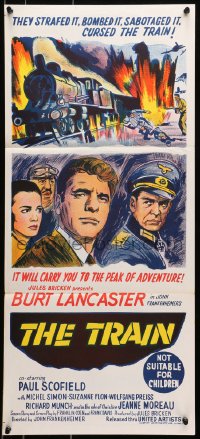 7j877 TRAIN Aust daybill 1965 art of Burt Lancaster & Paul Scofield in WWII, John Frankenheimer!