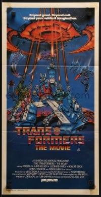 7j879 TRANSFORMERS THE MOVIE Aust daybill 1986 animated robot action cartoon, cool sci-fi artwork!