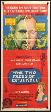 7j892 TWO FACES OF DR. JEKYLL Aust daybill 1961 Jekyll's Inferno, cool split face art!