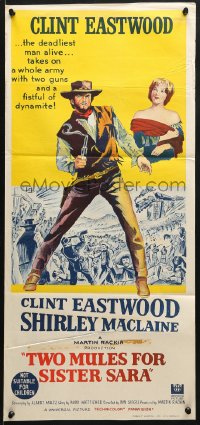 7j893 TWO MULES FOR SISTER SARA Aust daybill 1970 gunslinger Clint Eastwood & Shirley MacLaine!