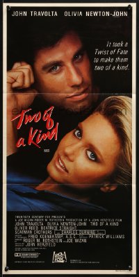 7j895 TWO OF A KIND Aust daybill 1984 close-up of John Travolta & Olivia Newton-John!