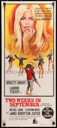 7j896 TWO WEEKS IN SEPTEMBER Aust daybill 1967 A Coeur Joie, sexy Brigitte Bardot in love!