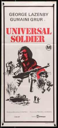 7j899 UNIVERSAL SOLDIER Aust daybill 1972 Cy Endfield, completely different art of George Lazenby!