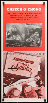 7j902 UP IN SMOKE Aust daybill R1980s Cheech & Chong marijuana drug classic, great Scakisbrick art!