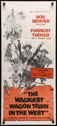 7j920 WACKIEST WAGON TRAIN IN THE WEST Aust daybill 1976 Bob Gilligan Denver, artwork by Robert Tanenbaum!