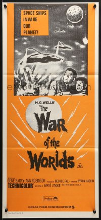 7j929 WAR OF THE WORLDS Aust daybill R1970s H.G. Wells classic produced by George Pal!