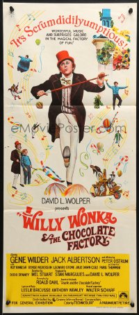 7j953 WILLY WONKA & THE CHOCOLATE FACTORY Aust daybill 1971 Gene Wilder, it's scrumdidilyumptious!