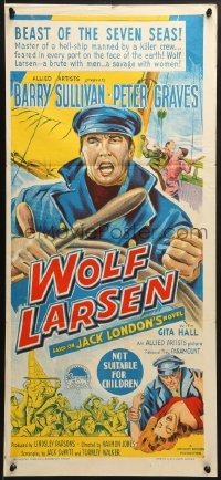 7j960 WOLF LARSEN Aust daybill 1958 Sullivan stars as the sadistic captain created by Jack London!