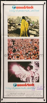 7j965 WOODSTOCK Aust daybill 1970 three great images of the most famous rock & roll concert ever!