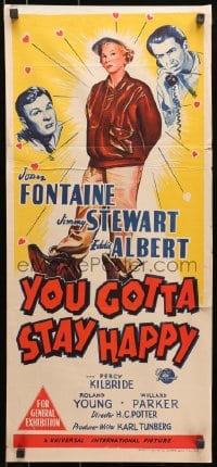 7j978 YOU GOTTA STAY HAPPY Aust daybill 1948 Joan Fontaine with Eddie Albert & James Stewart!