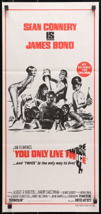 7j980 YOU ONLY LIVE TWICE Aust daybill R1980s art of Sean Connery as James Bond w/sexy girls!