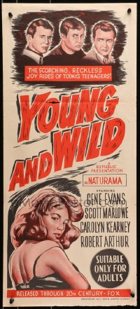 7j981 YOUNG & WILD Aust daybill 1958 artwork of the reckless joy rides of wild girls of the road!