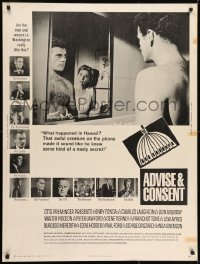7k017 ADVISE & CONSENT 30x40 1962 Otto Preminger, Senator Don Murray's wife begins to realize!