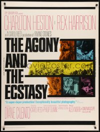 7k019 AGONY & THE ECSTASY 30x40 1965 great images of Charlton Heston & Rex Harrison!