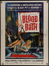 7k030 BLOOD BATH 30x40 1966 AIP, cool artwork of sexy babe being lowered into a pit of horror!