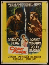 7k036 CAPE FEAR 30x40 1962 Gregory Peck, Robert Mitchum, Polly Bergen, classic film noir!
