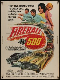 7k055 FIREBALL 500 30x40 1966 Frankie Avalon & sexy Annette Funicello, cool stock car racing art!