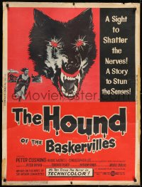 7k068 HOUND OF THE BASKERVILLES 30x40 1959 Peter Cushing, great blood-dripping dog artwork!