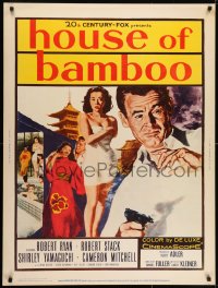 7k069 HOUSE OF BAMBOO 30x40 R1961 Sam Fuller, Robert Ryan, Robert Stack, sexy Shirley Yamaguchi!