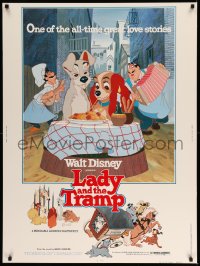 7k077 LADY & THE TRAMP 30x40 R1980 Walt Disney classic cartoon, best spaghetti scene!