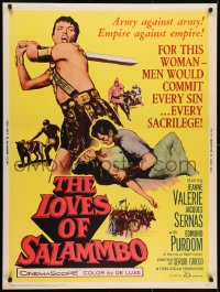 7k081 LOVES OF SALAMMBO 30x40 1962 art of barbarian Edmund Purdom & sexy Jeanne Valerie!